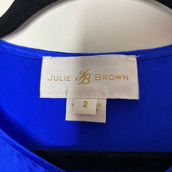 Vintage Julie Brown Cobalt Blue Sleeveless 100% Silk Vest Button-Up Top Size 2 - Picture 3 of 5